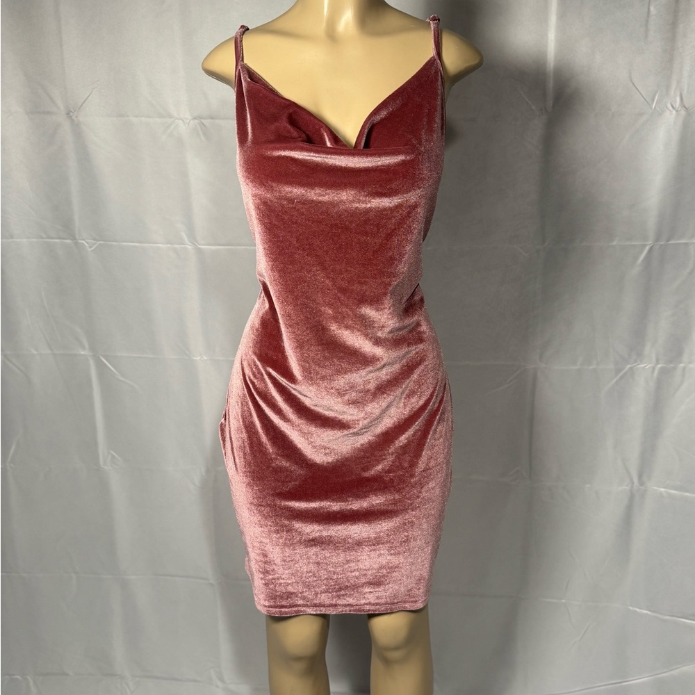 Amazon Velvet Cowl Neck Mini Dress - Dusty Rose